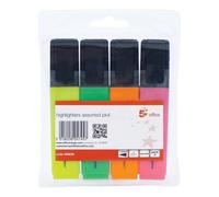 5 Star Highlighter Chisel Tip 1-5mm Line Assorted (Pack of 4) 500836