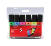 5 Star Highlighters Chisel Tip 1-4mm Line Assorted [Wallet 6] (2)