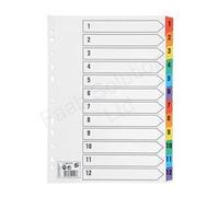 5 Star Index 150gsm Card with Coloured Mylar Tabs 1-12 A4 White