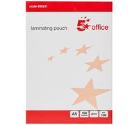 5 Star Laminating Pouches 150 micron for A5 Glossy Ref 5025 [Pack of 100], Red