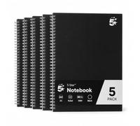 5 Star Notebook Wirebound Hard Cover Ruled 80gsm A4 Black [Pack of 5]