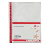 5 Star Office 940649 A4 Punched Pocket with Reinforced Strip 75 Side-Opening - Red (Pack of 25)