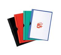 5 Star Office Clip Folder 3mm Spine for 30 Sheets A4 Blue [Pack 25]