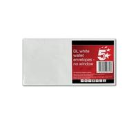 5 Star DL Envelopes Plain Wallet Self Seal 80gsm White (Pack of 25) FS600371