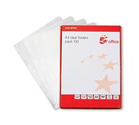 5 Star Office Folder Cut Flush Polypropylene Copy-safe 90 Micron A4 Clear [Pack 100]