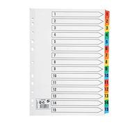 5 Star Office Index 150gsm Card with Coloured Mylar Tabs 1-15 A4 White