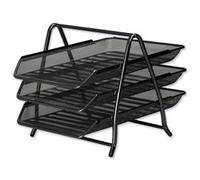 5 Star Office Mesh Letter Tray 3 Tier Scratch Resistant Stackable Front Load Portrait Foolscap Black