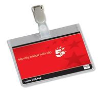 5 Star Office Name Badges Security Landscape with Plastic Clip 60x90mm (Pack 25), Transparent