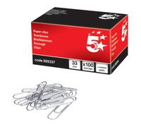 5 Star Office Paperclips Metal Large Length 33mm Plain (Pack of 100)