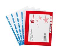 5 Star Office Punched Pocket Polypropylene Embossed Blue Strip Top-Opening 60 Micron A4 Clear [Pack 100]+ Free Finchley Refill Pen (1)