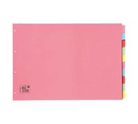 5 Star Office Subject Dividers 10-Part Recycled Card Multipunched Landscape A3 Assorted+ Free finchley Refill Pen (10)