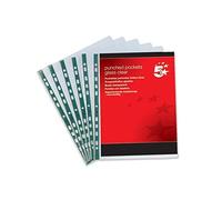 5 Star Premier Punched Pocket Polypropylene Top-Opening A4"Glass" Clarity (Pack 100)