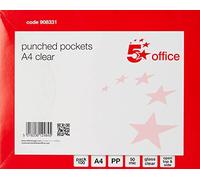 5 Star Punched Pocket Polypropylene Top and Side-opening 60 Micron A4 Glass Clear [Pack of 100]