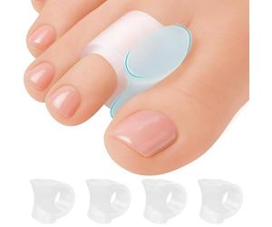 5 STARS UNITED Big Toe Spacers for Men & Women - 4 Gel Separators for Overlapping & Curled Toes, Bunions, Alignment - Diabetic Foot Care, Silicone Spreader, Corrector & Straightener, Clear