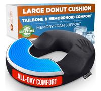 5 STARS UNITED Donut Cushion - Large Memory Foam Pillow with Cooling Gel - Tailbone & Coccyx Support - Hemorrhoid-Friendly Ring Shape - Office Chair, Car, Desk & Wheelchair - Arctic Black