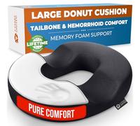 5 STARS UNITED Donut Cushion - Memory Foam Pillow for Sitting - Tailbone & Coccyx Support - Hemorrhoid-Friendly Ring Shape - Office Chair, Car, Desk & Wheelchair (Black, Large)