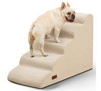 5-Step Dog Stairs and Ramp for High Bed,Non-Slip Sturdy Pet Steps for Small Dogs and Cats,22.2" H,Beige