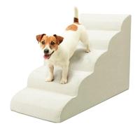 5 Step Dog Stairs for High Beds - Niubya Extra Tall Foam Pet Ramp for Large Dogs, Golden Retrievers, German Shepherds - Non-Slip Puppy Steps with Removable Cover, Beige 86x42x62 cm