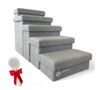 5-Step Dog Stairs for Small, Medium and Large Dogs with Storage Box - Durable Folding Pet Steps, Padded Lid and Container; Dog Steps for Bed and Couch + Hair Brush Gift (Light Grey, Large, 5.0)