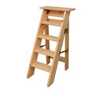 5-Step Folding Stool - Stylish Solid Wood Chair & Multi-Function Ladder for Home, Kitchen, Office, Library - Space-Saving, Durable, Easy to Store