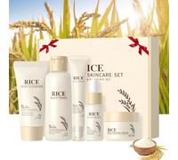 5-Step Korean Skincare Set, Glass Skincare Set,Rice Skin Care Sets : Rice Cleanser, Toner, Serum, Cream & Eye Cream. Facial Kit for Glowing Skin, Rice Raw Pulp Beauty Gift Set for Women & Men