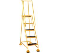 5-Step Yellow Mobile Warehouse Ladder With Safety Features