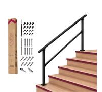5 Steps Outdoor Hand Rails for Steps, Black Wrought Iron Handrail Kit