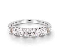 5 Stone Moissanite Rings for Women, White Gold Sterling Silver, Created Moissanite
