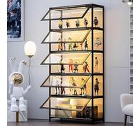 5-story display case Standing, Curio cabinets, bookcase with doors, Transparent acrylic doors,collector display case for living room, office, books, game room (Black folding door)