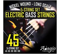 "5 String" Electric Bass Strings Light/Medium Gauge | Steel Core Set With Ball Ends | Best For Playing Power/Swing Bass Guitars (Five String Bass Guitar Strings Long Scale) - ADAGIO PRO