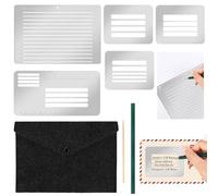 5 Style Metal Straight Line Stencil Templates Lettering Aid Template for Journaling Lettering & Writing Envelope Addressing Guide Ruler Set with Multiple Sizes Spacing Lines and Storage Pouch