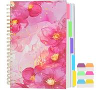 5 Subject Notebook College Ruled, A5 Spiral Notebook with Removable Pocket Dividers Tabs, Lined Organizer Notebook Journal for Women, 240 Pages Notebooks for Work School Note Taking, Pink Floral