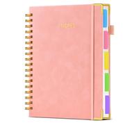 5 Subject Notebook College Ruled with Tabs, Leather Hardcover Spiral Notebook 8"x10" with Removable Dividers, 300 Pages B5 Notebooks for Work School Note Taking, Pink2