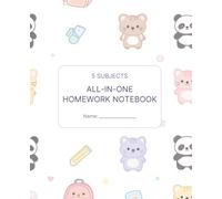 5 Subjects All-In-One Homework Notebook: Cute School Notebook for Kids, Adorable Pastel Animals and Doodles Cover, Wide Ruled Journal for Boys and Girls, 200 Pages