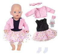 5 Sweet Baby Doll Clothes for 14-18 inch Baby Dolls, Pink Doll Outfits Tulle Skirt Sets with Tulle Dress Pink Jacket bow Rabbit Doll Socks Compatible with Born Baby Doll and Annabelle Dolls 35-43cm