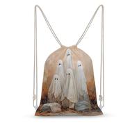 5 Tall Ghosts Vintage Aesthetic Drawstring Backpack Canvas String Bag Lightweight Sports Gym Bag for Men Women