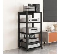 5-Tier Adjustable AV Rack Tower for Electronics - Movable Shelf for Record Player & DVD Holder - Entertainment Console Cabinet for Video Games - 110cm High, Black