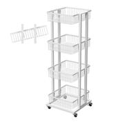5-Tier Adjustable Snack Rack on Wheels - Mobile Display for Chips Fruits Vegetables Candy & Snacks - Versatile Rolling Storage Solution for Home & Retail (White 4-Tier)