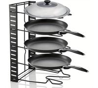 5-Tier Adjustable Wall-Mounted Cookware Organizer Rack - Black Stainless Steel Space-Saving Pan & Lid Storage Shelf for Kitchen, Holds 5 Pans Vertically/4 Horizontally, 43x20.5x40cm, Kitchen Organizer