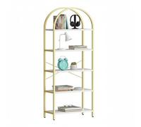 5 Tier Arched Bookcase,180 Tall Gold Shelving Unit with Metal Frame, Industrial Open Book Shelves,Freestanding Arched Storage Shelf,Floor Standing Corner Shelf for Home, Office, Gold