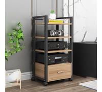 5-Tier Audio Rack with Universal Wheels - Movable Media Stand with Drawer for Living Room Corner Shelf for AV Equipment Stereo Rack for Recording & Meeting Rooms (Black)