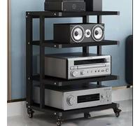 5 Tier Audio Stand HiFi Rack with Wheels AV Cabinet for Media & Stereo Components Corner Audio Tower Open Design Elegant Black Finish Perfect for Home Theater