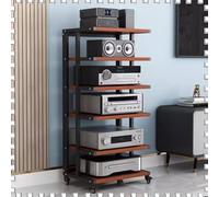 5 Tier Audio Stand HiFi Rack with Wheels AV Cabinet for Media & Stereo Components Corner Audio Tower Open Design Elegant Black Finish Perfect for Home Theater