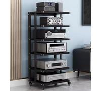5 Tier Audio Stand HiFi Rack with Wheels AV Cabinet for Media & Stereo Components Corner Audio Tower Open Design Elegant Black Finish Perfect for Home Theater