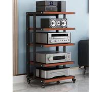 5 Tier Audio Stand HiFi Rack with Wheels AV Cabinet for Media & Stereo Components Corner Audio Tower Open Design Elegant Black Finish Perfect for Home Theater