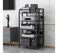5-Tier AV Media Stand Corner Shelf - Height Adjustable Wooden CD Rack & Entertainmentfor Home Office Audio Video DJ & Theater Use