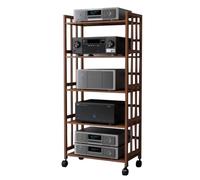 5-Tier Bamboo HIFI Audio Cabinet Rack - AV Shelf with Rollers for Turntable Amplifier Media Storage Printer - Elegant Brown 80x38x158cm