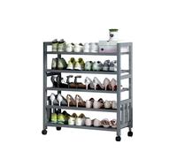 5 Tier Bamboo Shoe Rack with Wheels Removable Storage nizer for Hallway Entryway Closet & Living Room Sturdy Shelving Unit (50CM Natural Color)