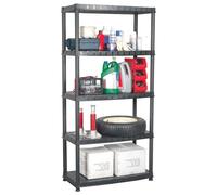 5-Tier Black Polypropylene Storage Shelf 85x40x185 cm Indoor/Outdoor Unit Strong