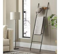 5-Tier Blanket Ladder Shelf with 4 Removable Hooks, Metal Frame